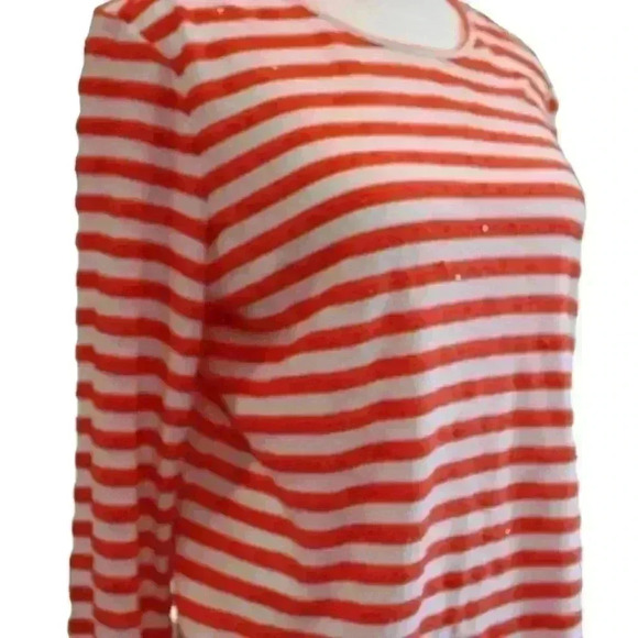 CHICO’S STRIPED ORANGE AND WHITE WOMENS TOP SIZE Medium - Picture 4 of 15